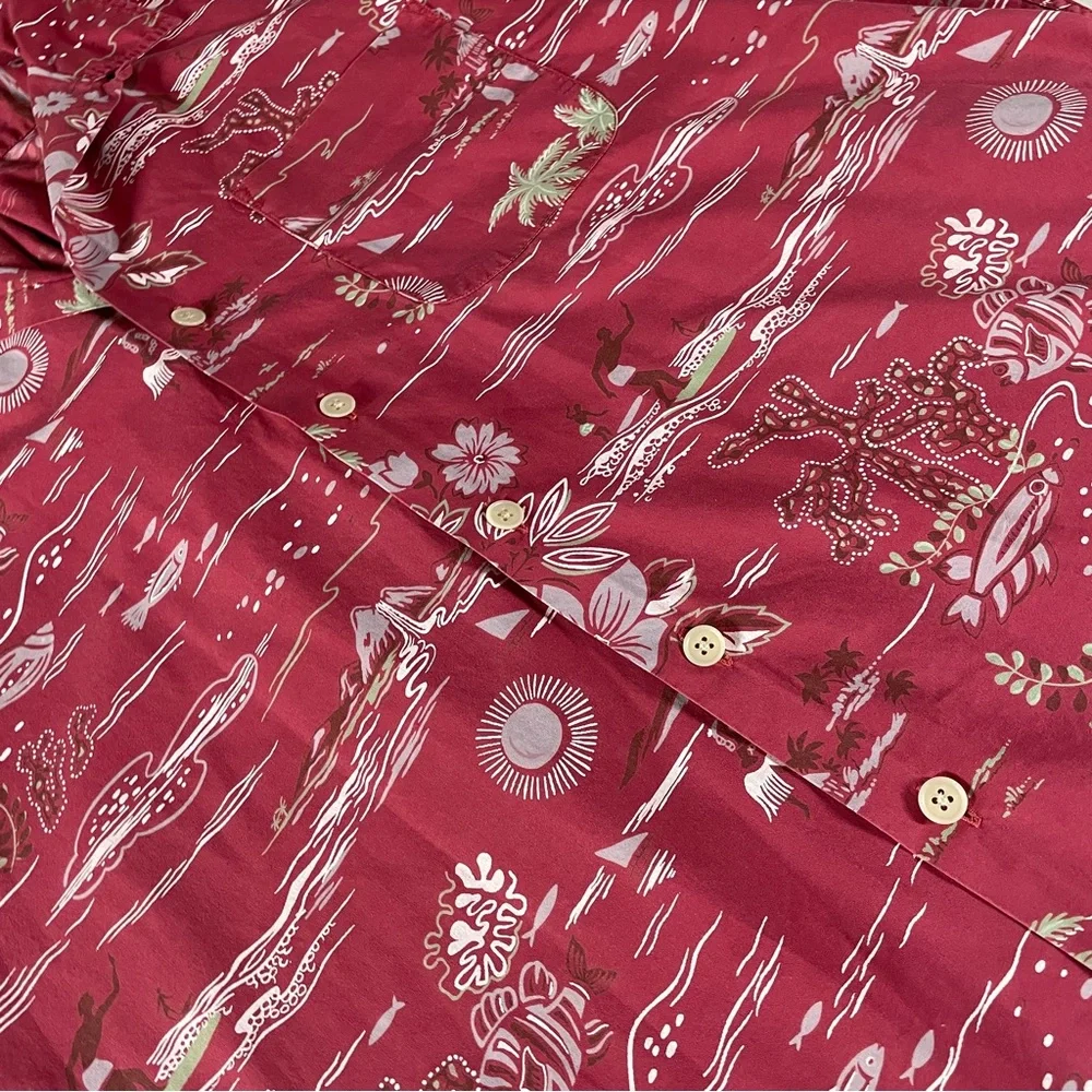 VINTAGE POLO RALPH LAUREN HAWAIIAN SHIRT SIZE L 1990s RED LUAU CORAL FISH SURF